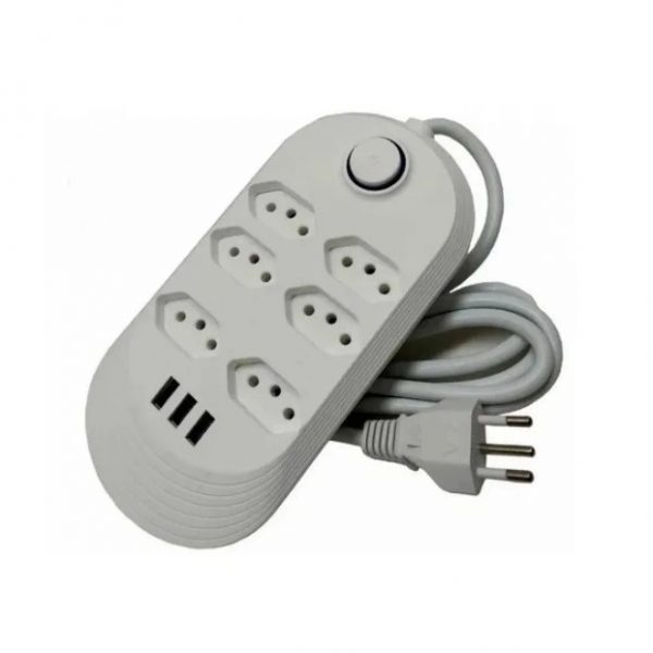 Extensão 6 tomadas com USB 2 metros